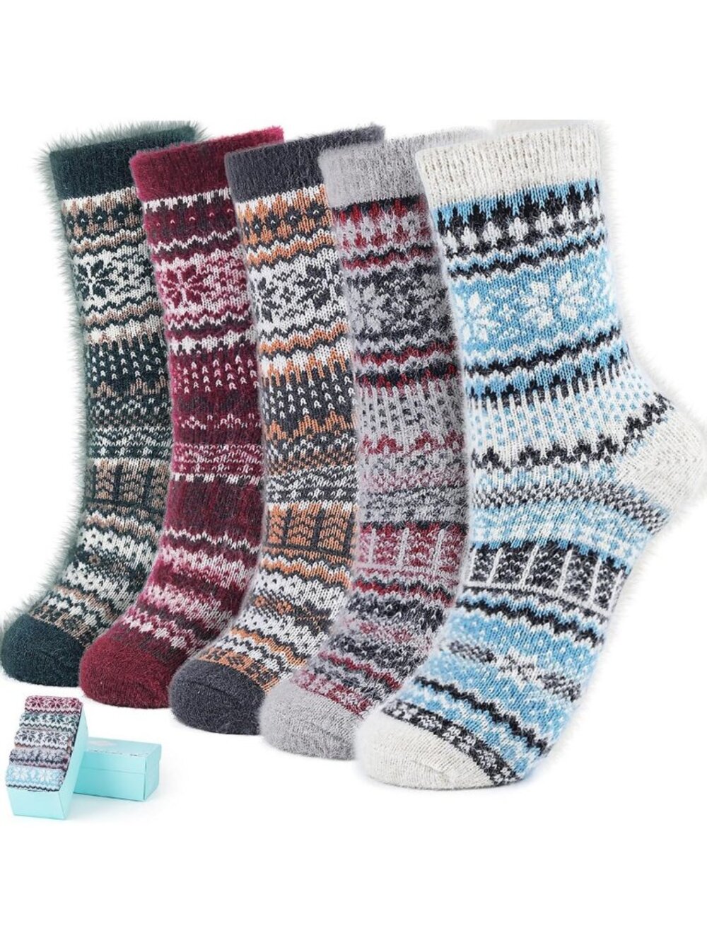 Cozy Women's Thick Knit Fuzzy Crew Socks - 5 Pairs, Warm Winter Essentials